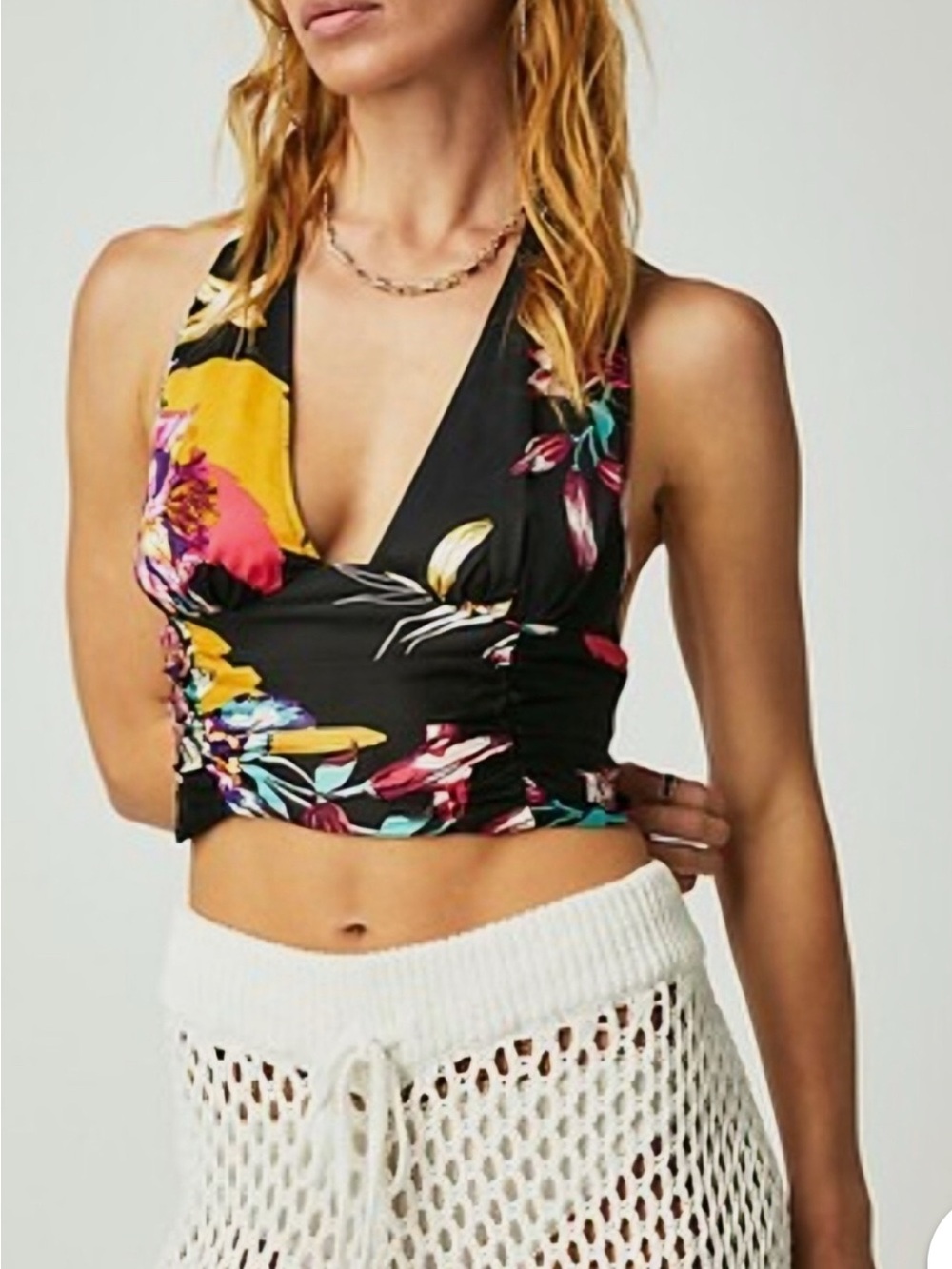 Free People Seraphina Halter Top Tropical Satin